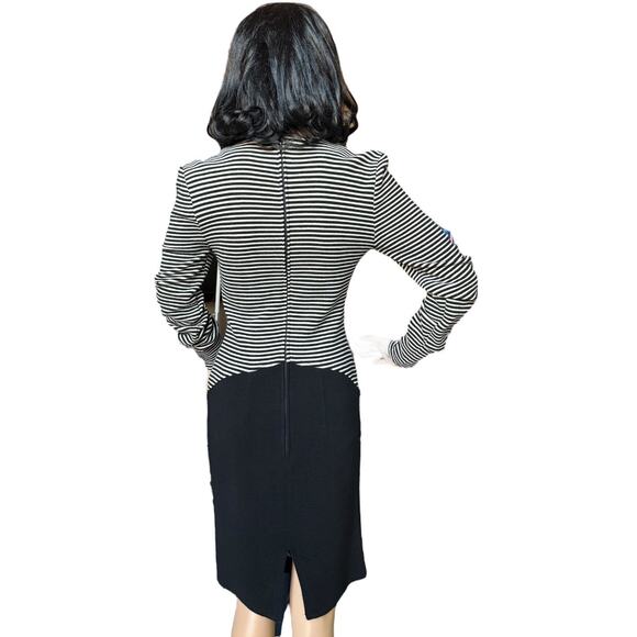 American Vintage Chetta B black white stripped wool fitted midi dress size small - Picture 2 of 16